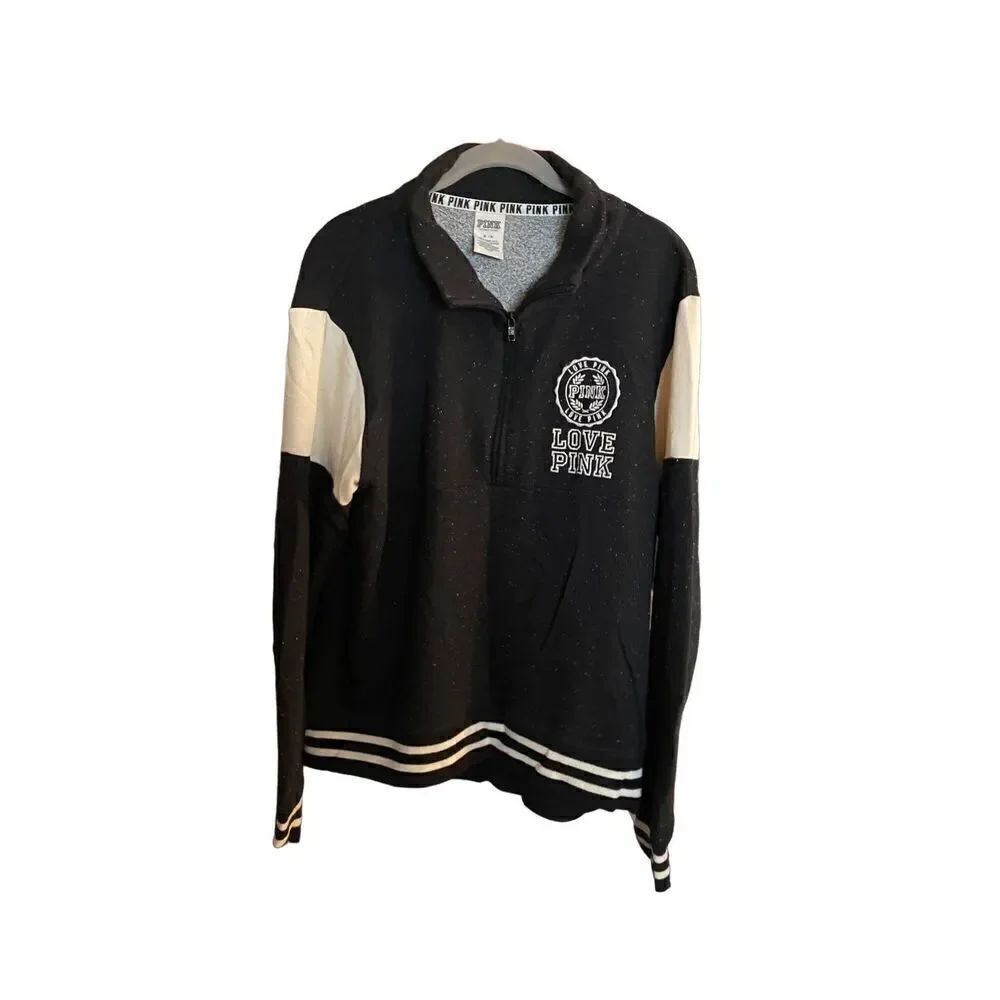Pink Victoria’s Secret longsleeve, 1/4 zip black and cream sweatshirt. S/M.